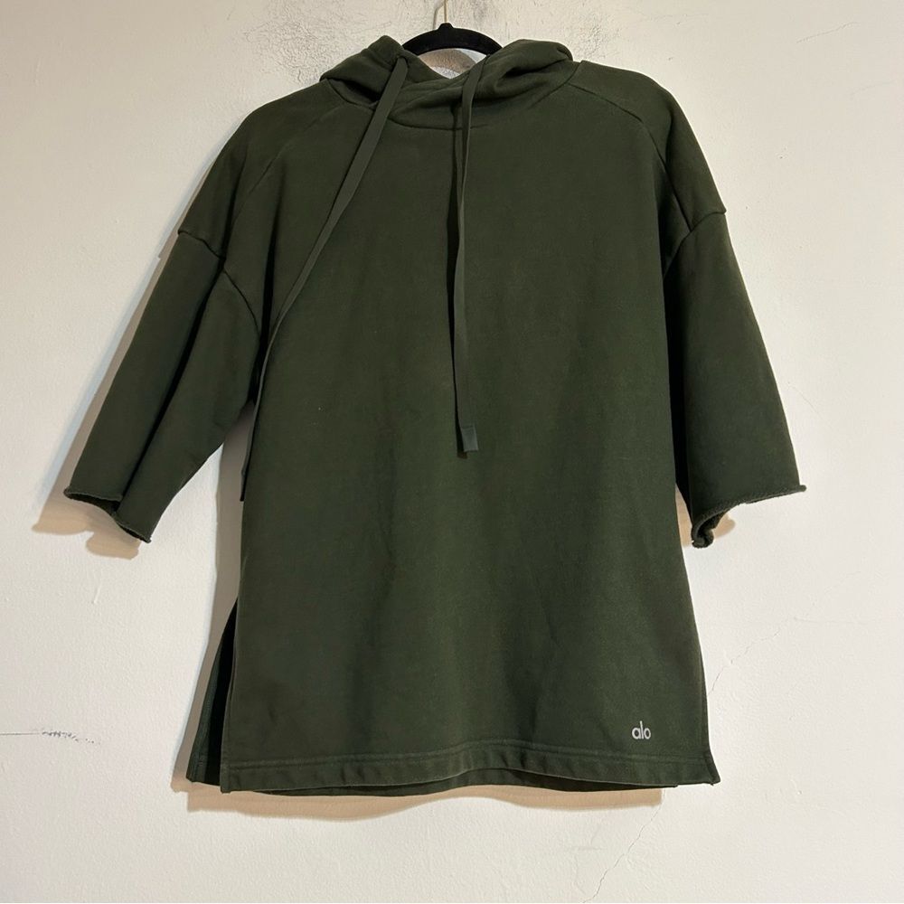 Alo Yoga Falls Green Short Sleeve Pullover Sweatshirt Hoodie Size Small